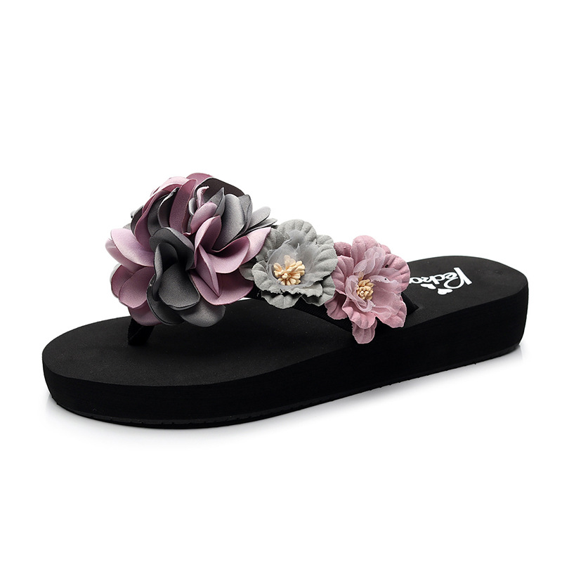2025 New Ethnic Style Floral Beach Slippers, Slip-On Fashion Non-Slip High-Heeled Sandals, Beach Shoes