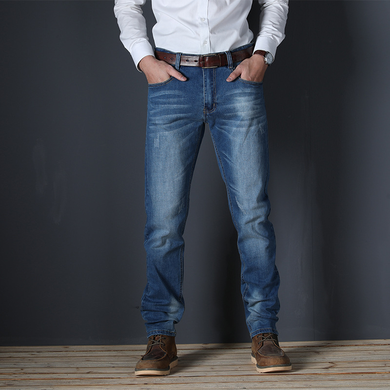 Autumn 2023 High Stretch Large Size Business Jeans Men's Loose Straight Tube Plus Weight Plus Size High Waist Men's Long Pants