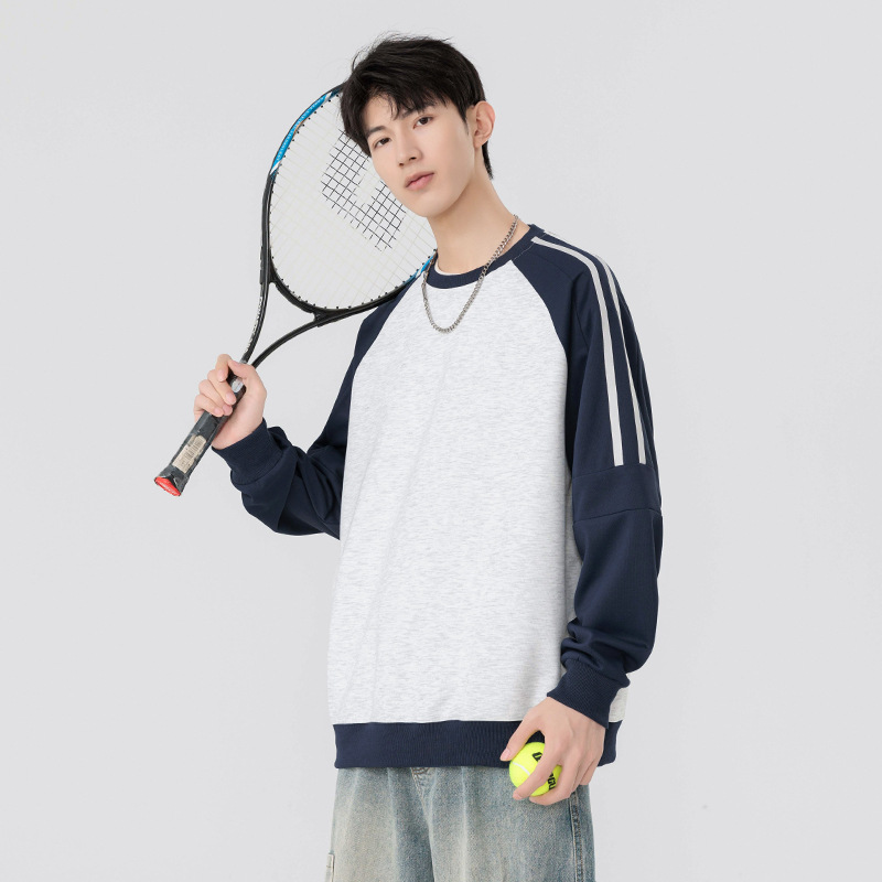 Men's Sweatshirt 2025 Spring and Autumn New Color-Blocked Men's Crew Neck Sweatshirt Loose Raglan Sleeve Striped Versatile Top Trendy