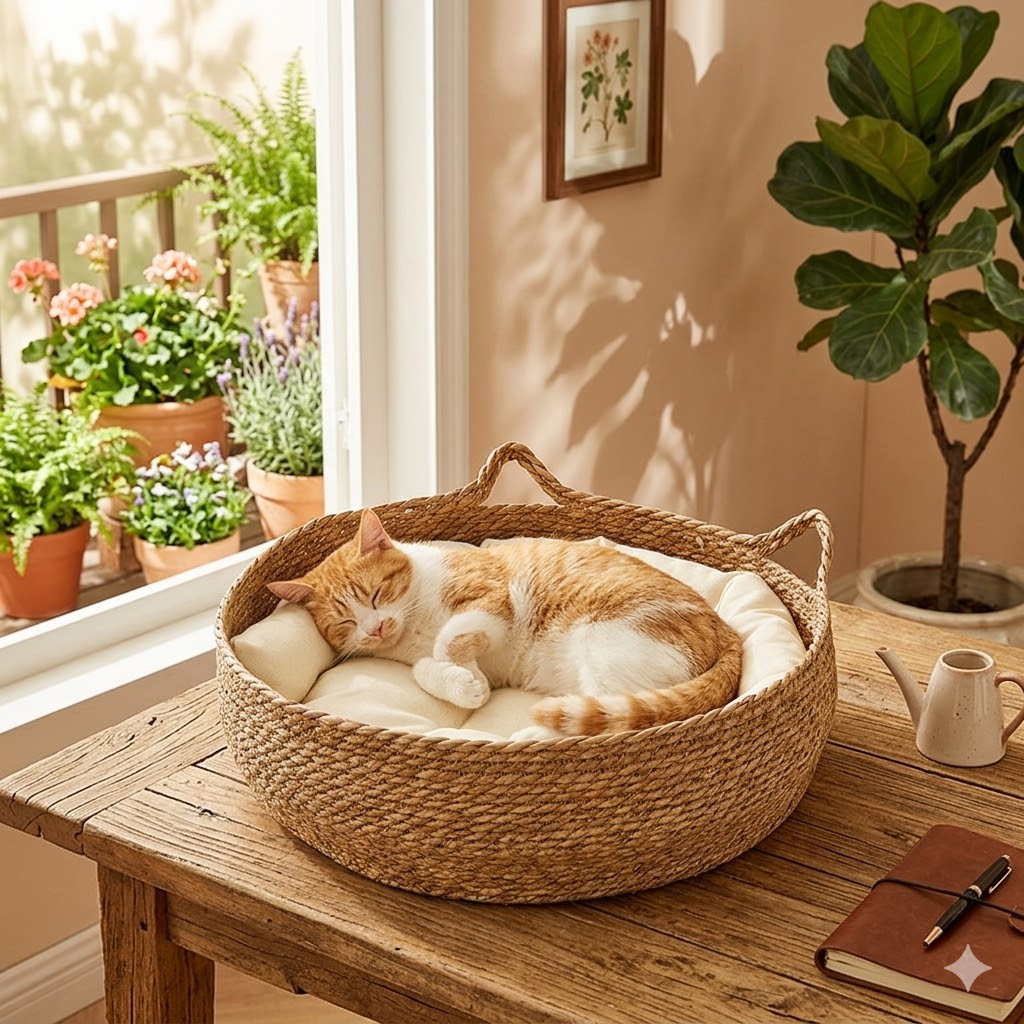 Straw and Rattan Cat Nest, Suitable for All Seasons, Cool in Summer, Dog Nest, Cat Scratching Nest, Cat House, Pet Nest
