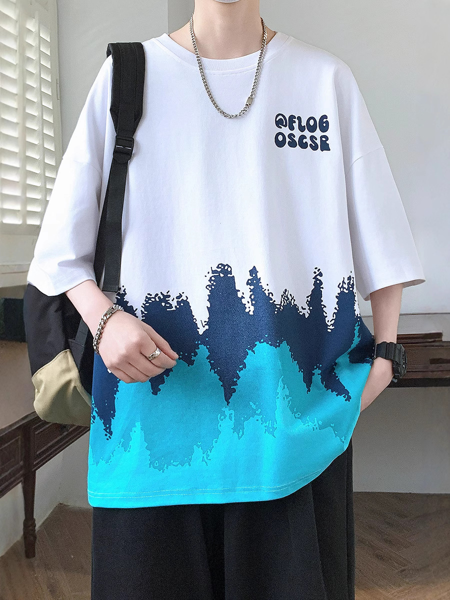 Teen Short-Sleeved T-Shirt Boy High School Junior High School Student Loose Half-Sleeved Handsome Big Children Summer Gradient Color Top t