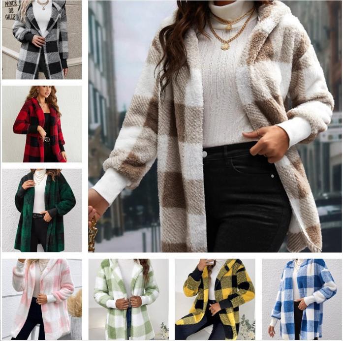 2026 Amazon Cross-Border New European and American Style Loose Plaid Color-Blocked Knitted Cardigan Fashionable Foreign Trade Sweater for Women