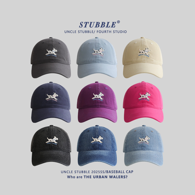 Original Design Puppy Baseball Cap Men and Women Korean Style Cute Embroidered Soft Top Cap Vintage Denim Sunshade Hat