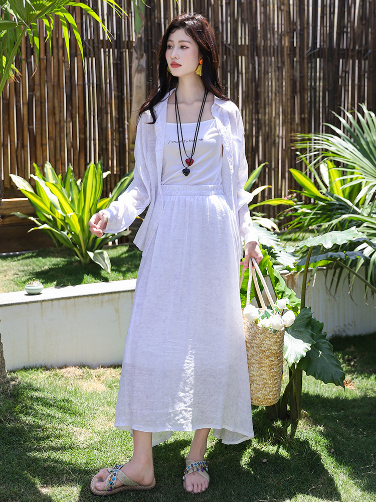 Feiyuan Shirt, Sun Protection Jacket + Irregular Skirt Two-Piece Set, Light-Colored Suit, Summer Sun Protection, Cross-Border Hot Keyword