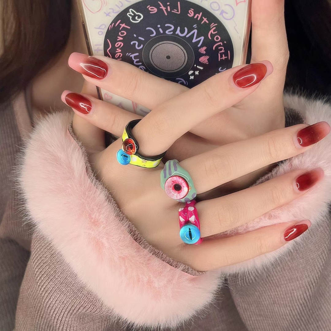 Creative and Quirky Oil-Drip Big-Eyed Ring, Spring and Summer Style, Enhances Complexion, Unique Irregular Color-Blocking Ring for Stacking