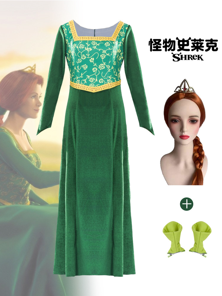 Shrek COS Suit Princess Fiona Green dress cosplay Suit Halloween Stage Performance Suit