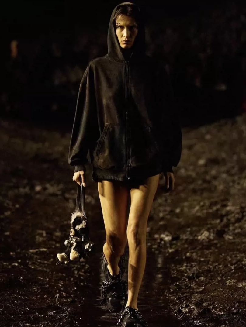 Original 23ss Mud Show Hoodie Damaged, Washed, Mud Used, Hooded, Zipper Jacket, Silhouette Hoodie