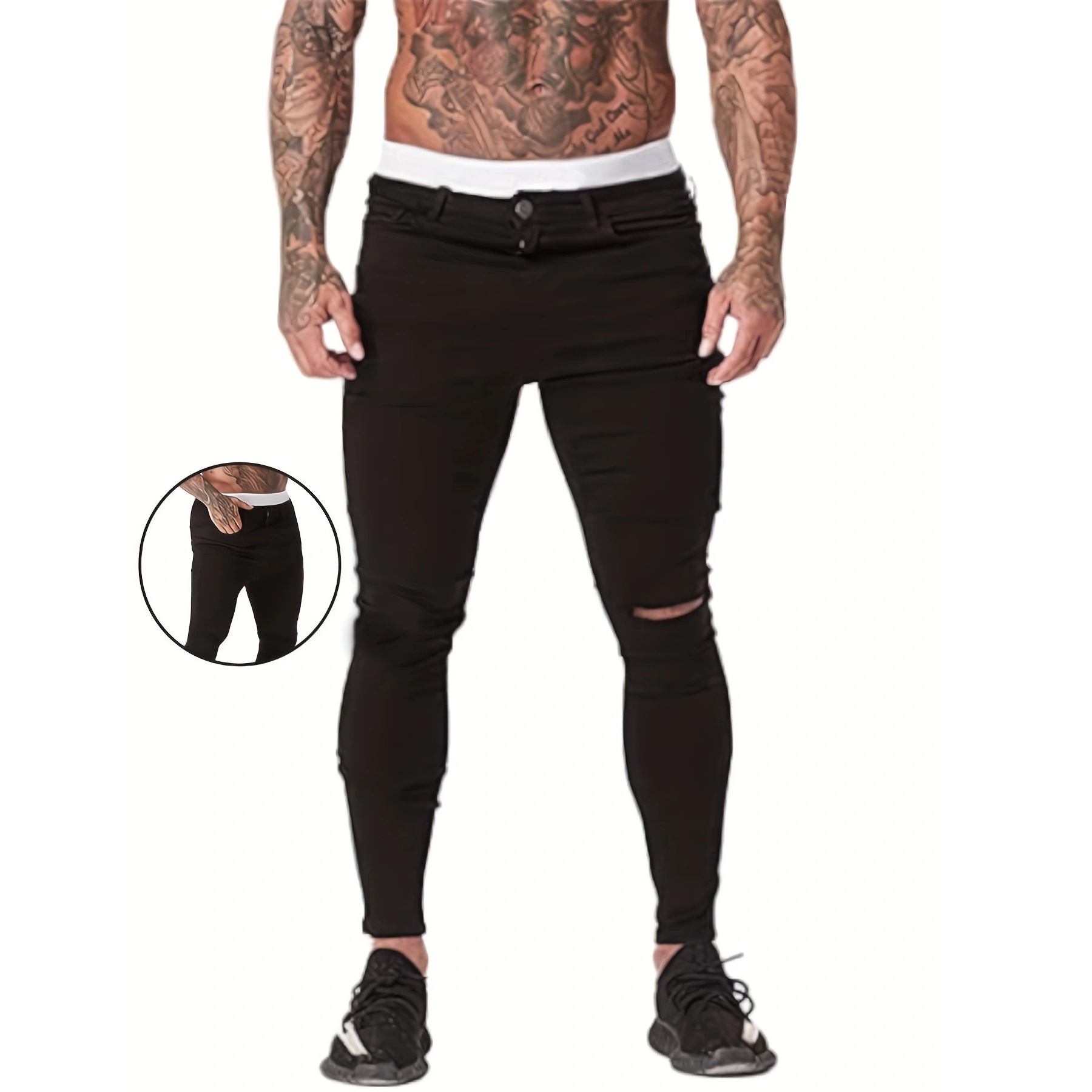 Cross-Border Men's Autumn Ripped Jeans, Slim Straight Pants, Trendy Versatile Casual Men's Clothing, Distressed Pants, Trendy Brand