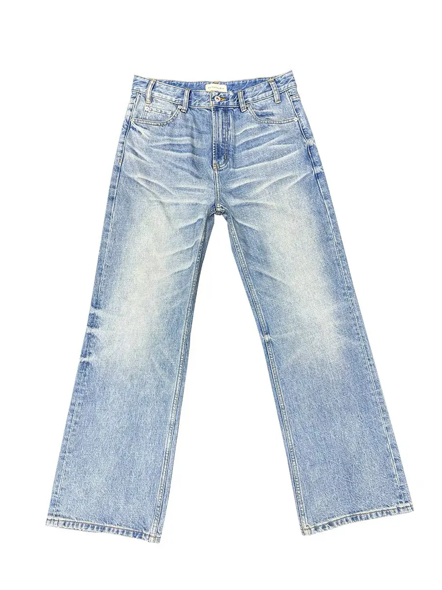 Reset Nevada washed flowing cat whisker honeycomb ice blue 501 loose fit straight tube cleanfit jeans