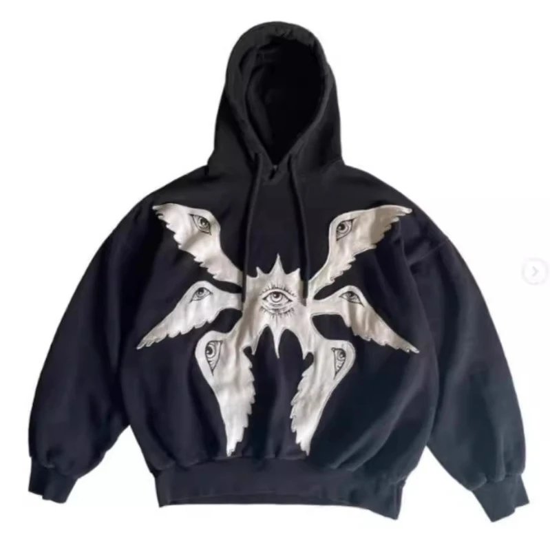 Topy2k天使贴布暗黑宽松长袖上衣复古哥特刺绣套头卫衣男女