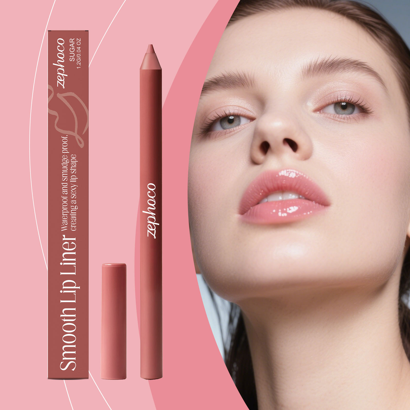 Zephoco Cold Pink Waterproof Long-Lasting Lip Liner Naturally Outlines the Lip Shape to Create a Three-Dimensional and Full Look for a Refined Lip Makeup Look