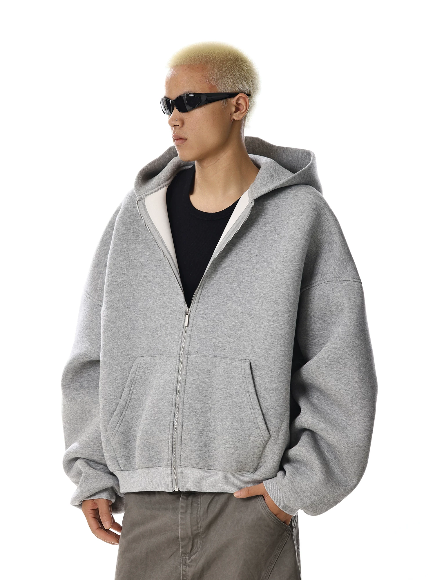 American Retro Gray Hooded Cardigan Sweatshirt for Men and Women, with a Lazy, Loose, Casual, Niche Design, Versatile Jacket