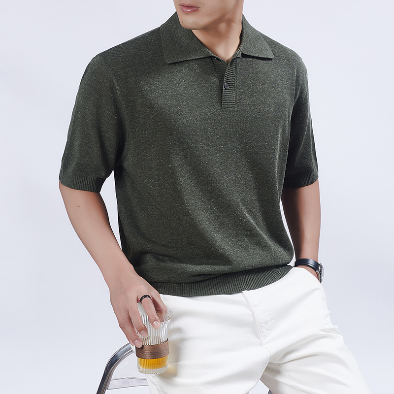 Summer New Style Old Money Style Short-Sleeved Polo Shirt for Men, Solid Color, Simple Trendy Brand, Loose Casual Knitted Lapel Top