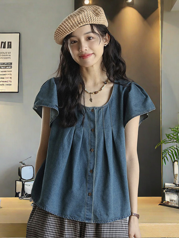 Summer Shirt for Women 2026 New Style Loose Fit with Small Flutter Sleeves, Thin Denim Shirt with a Stylish and Elegant Design