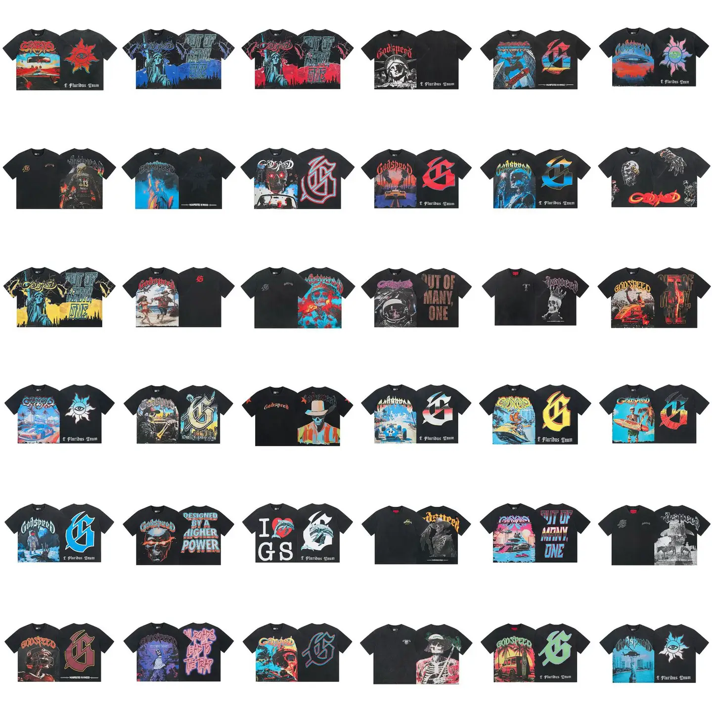 2025 Summer God Beauty Trend Rock Street Retro Washed Distressed Printed Short Sleeve Washed Black