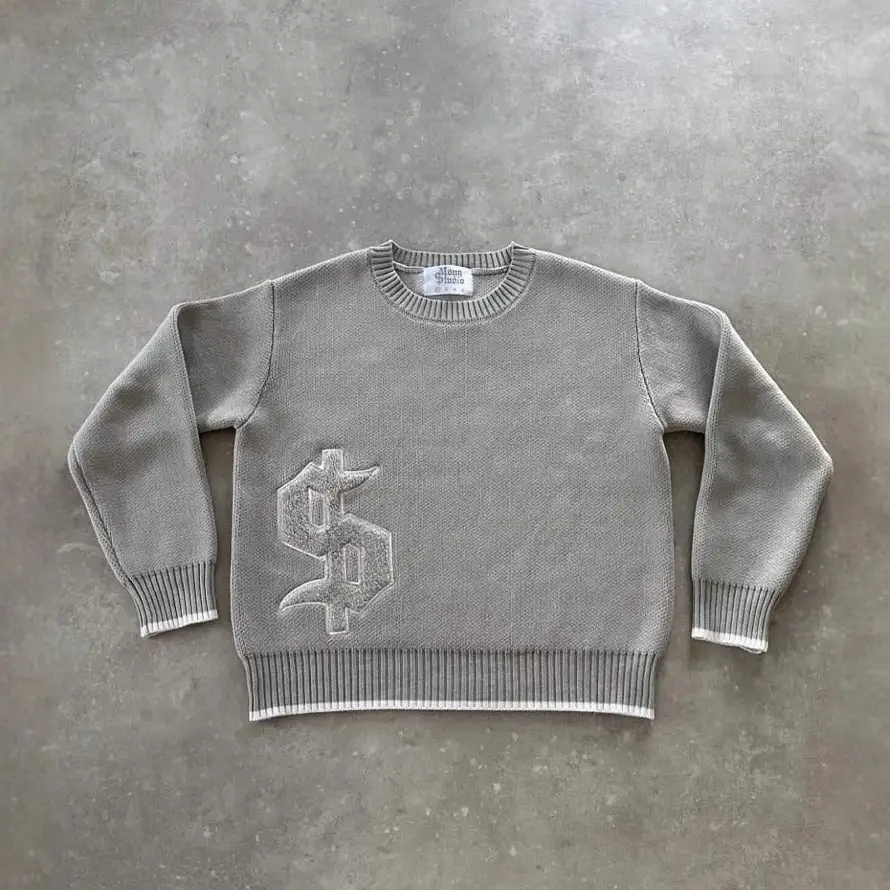 Europe and the United States cross-border casual street fall and winter loose knitwear personality symbols round neck warm embroidery pattern tops