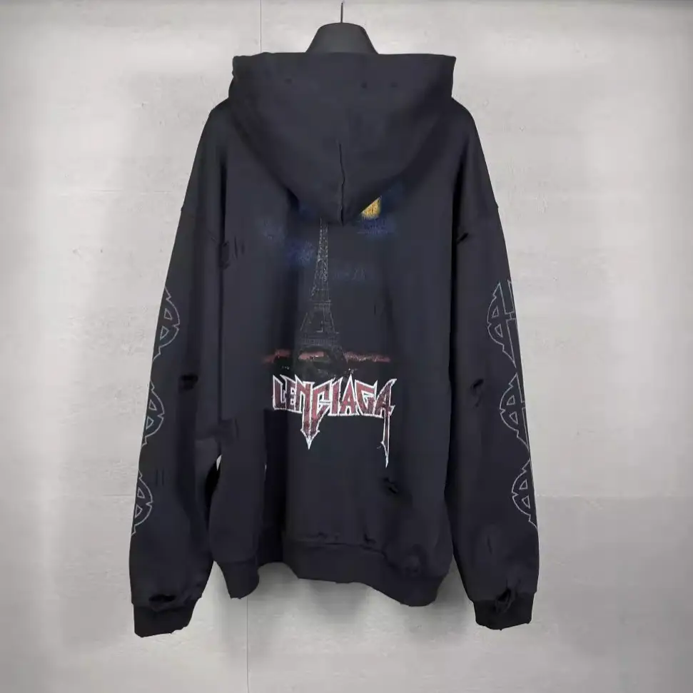 High Version of Paris' New B Family Eiffel Tower Graffiti Gradient Washed Distressed Zipper Cardigan Jacket