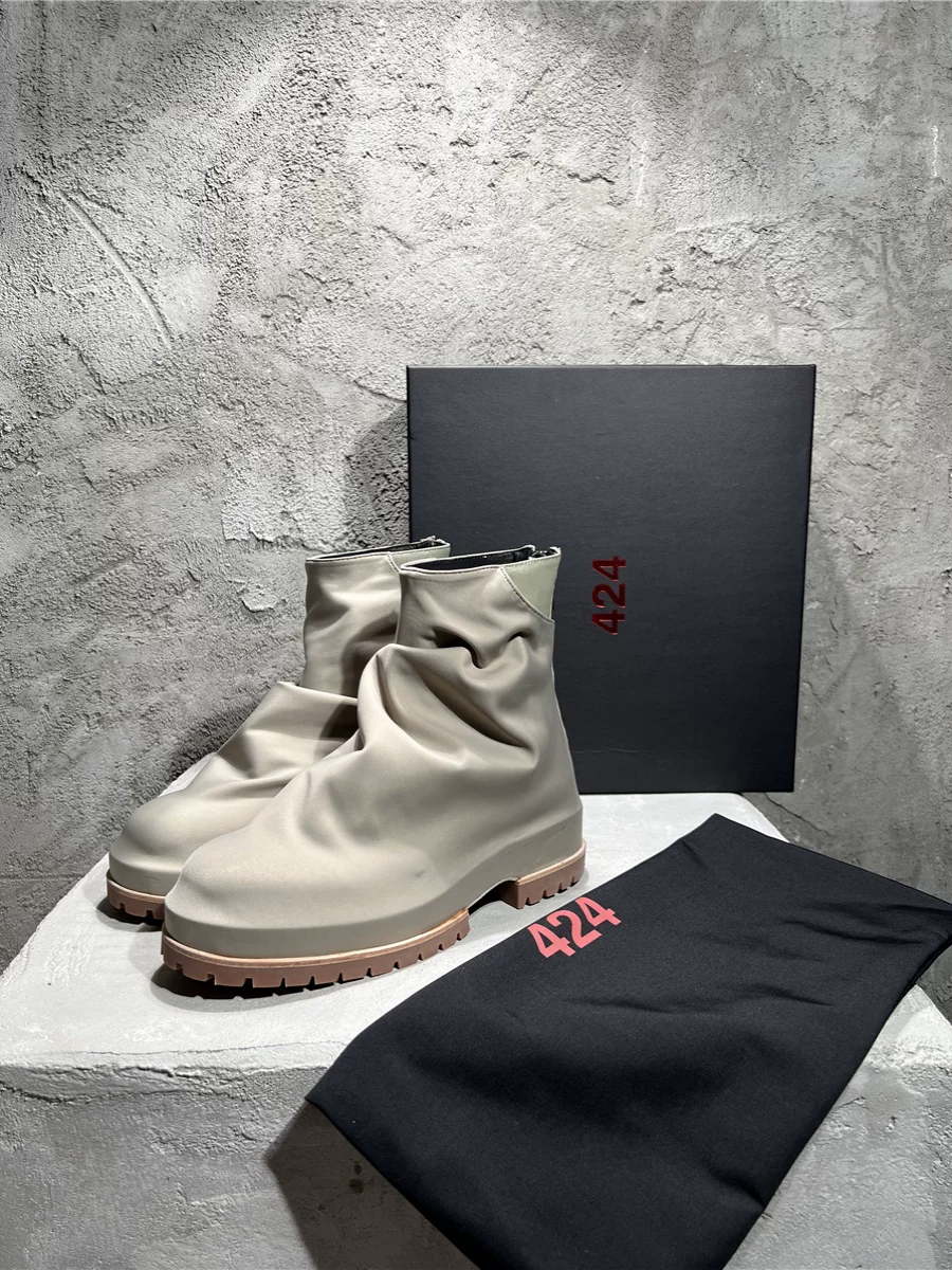 Xuanzhan 424Onfairfax Zipper Thick-Soled Men's High-Top Canvas Pleated Genuine Leather Mid-Top Martin Boots