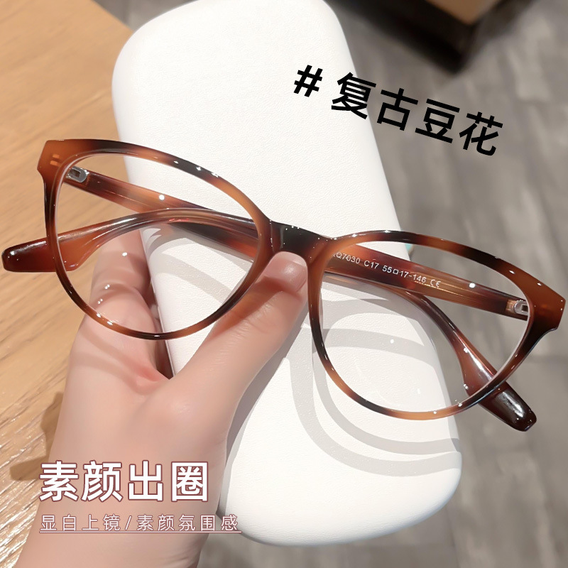 New Trendy Influencer Makeup-Free Essential Retro Large-Frame Cat-Eye Glasses Danyang Wholesale Women's High-End Style Suitable for Prescription Lenses