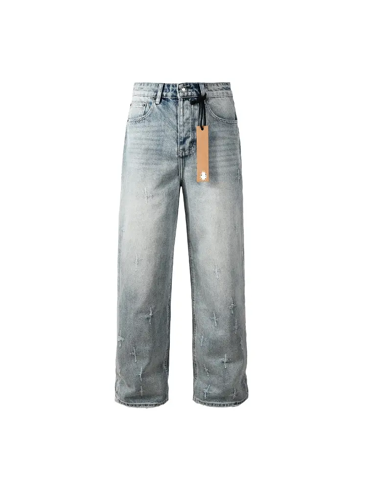 Kus Jeans American-Style Straight-Leg Pants Casual High-Street Ripped Straight-Leg Pants Wide-Leg Men's Jeans