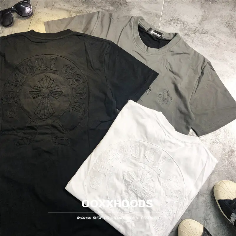 2023 personalized trend three-dimensional cloth horseshoe cross rune low-key niche special pure cotton short sleeved T-shirt