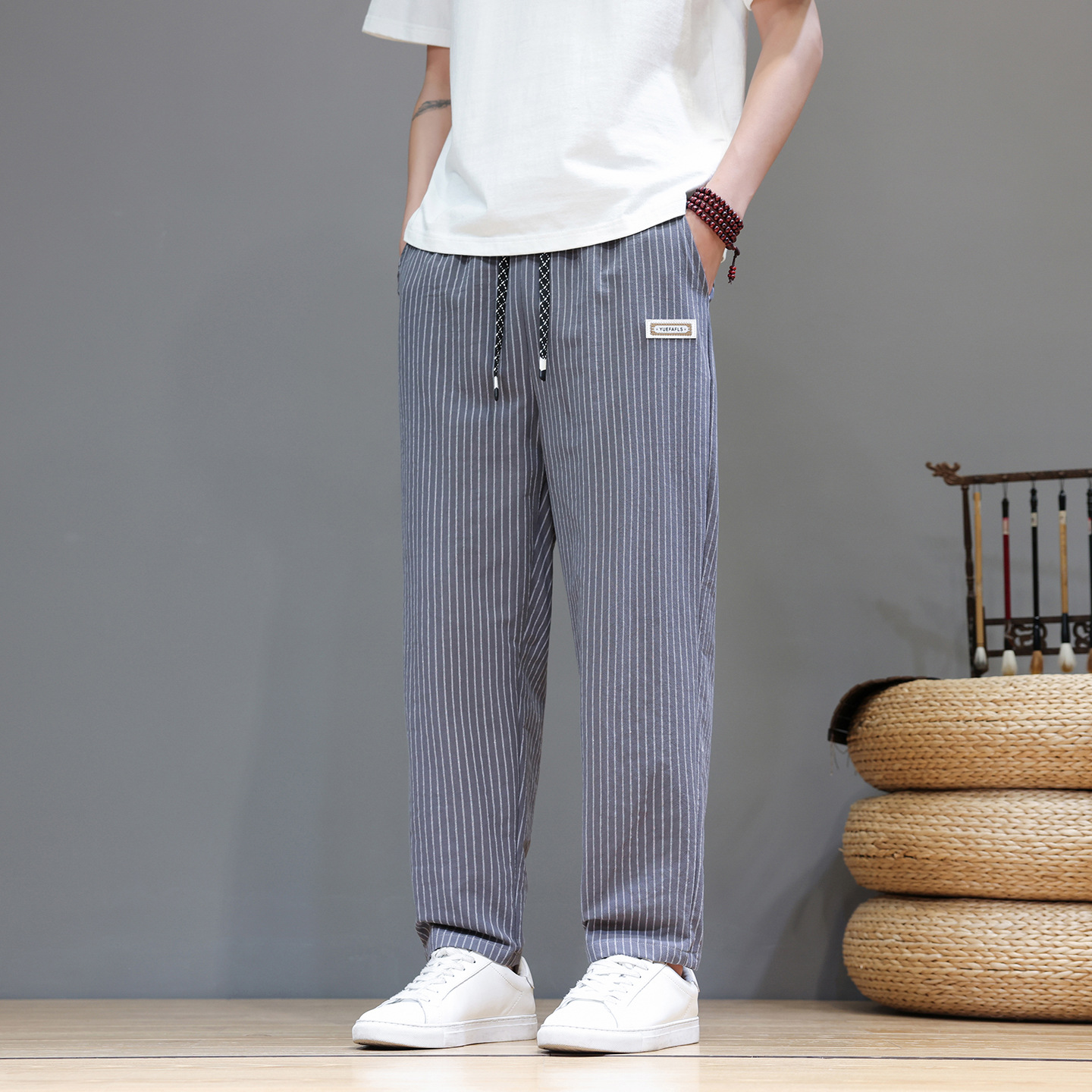 Summer New Trendy Striped Casual Pants for Men, Stylish and Cool Slim-Fit Straight-Leg Pants, High-End Versatile Long Pants