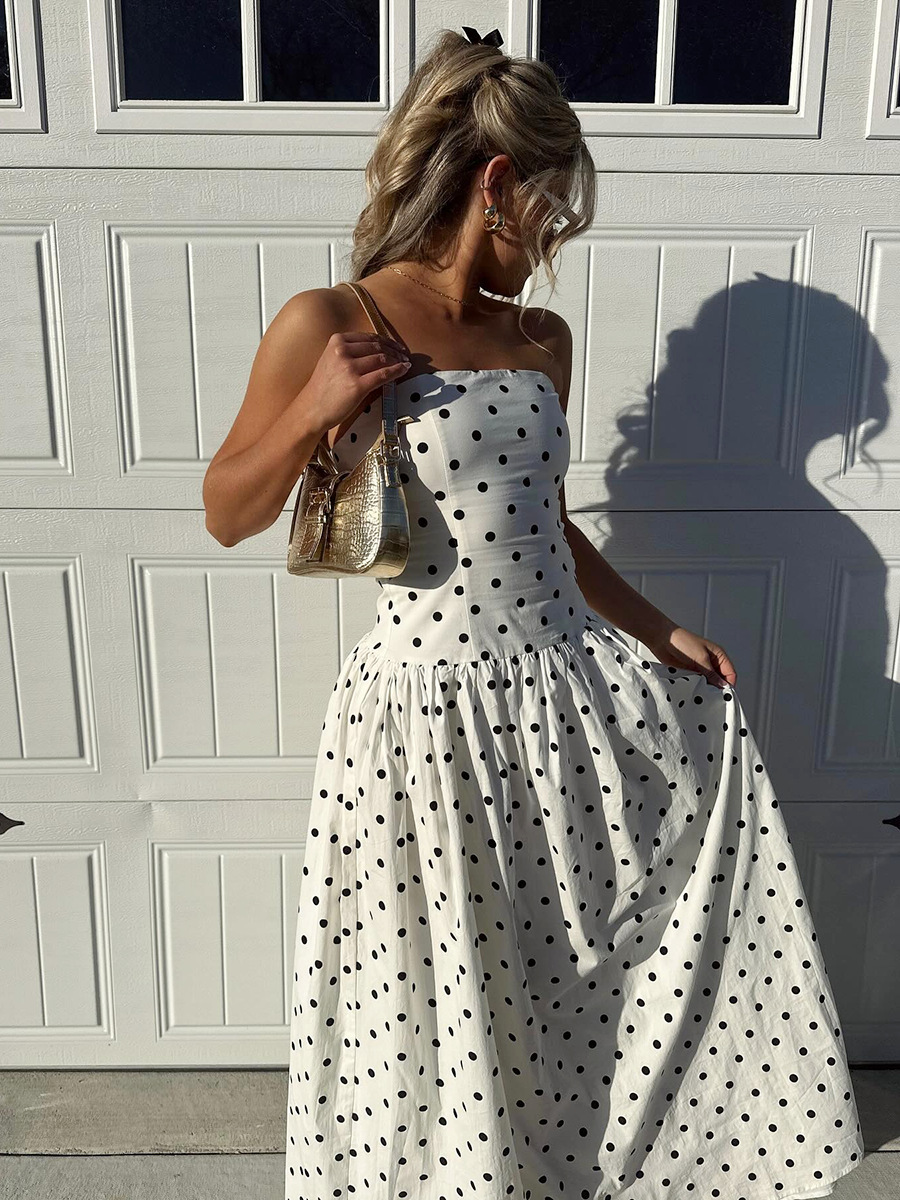 Paris Morning Chanson Sling Dress 2026 Summer New Style Waist-Cinching Polka Dot Print French Elegant Dress