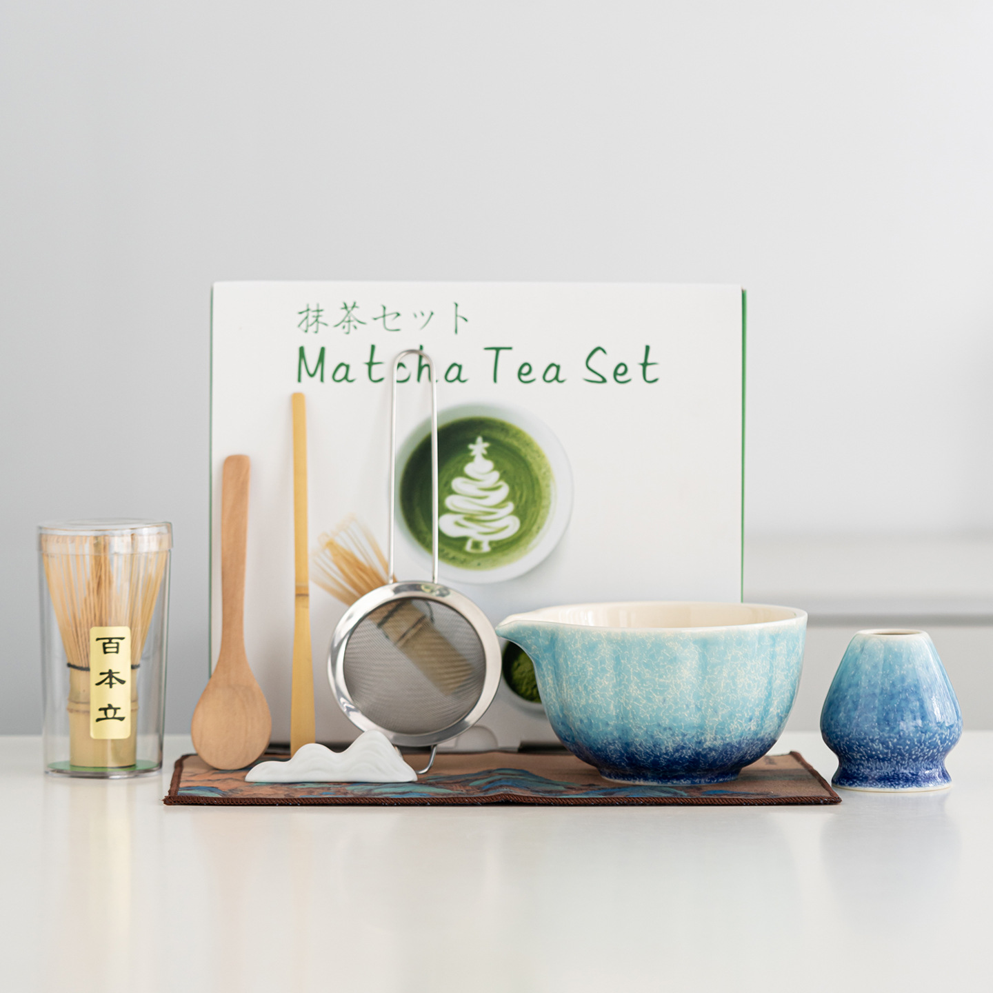 Japanese-Style Kiln-Fired Matcha Bowl with Spout, Tea Brush, Tea Whisk, Bai Benli Song Dynasty Tea Tools, Tea Set, Cross-Border Exclusive Supply