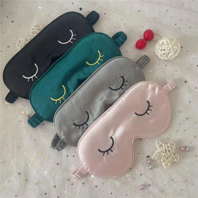 Cute Cartoon Eyelashes Silk Eye Mask Imitation Mulberry Silk Light-Blocking Breathable Sleep Eye Mask Travel Set in Stock