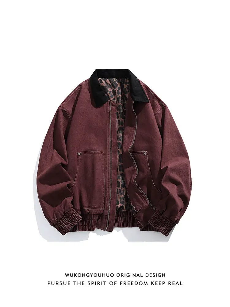 Wukong Has in Stock Retro Trendy Brand Solid Color Contrast Lapel Jacket for Men and Women, Spring Loose Fit Couple Versatile Niche Coat