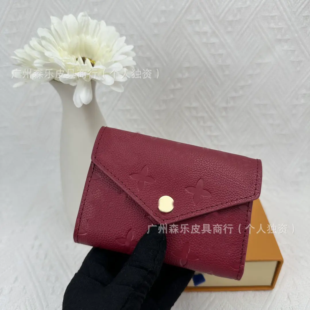 2024 Foreign Trade Cross-border Leather Wallet Ladies Money Clip Tri-fold Embossed Diamond Pattern Women's M41938#With Case