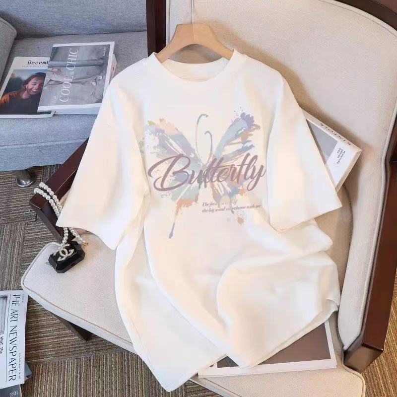 Cotton Short-sleeved T-shirt Women's Summer 2025 New Fashion Loose Slimming T-shirt Design Niche Top