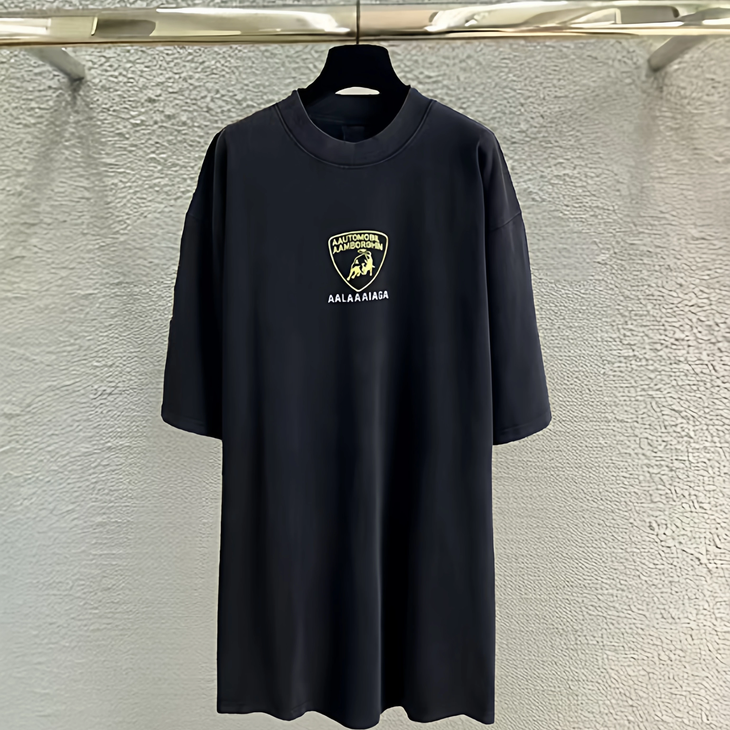 Top of the line version! 25ss Paris style sports car printed logo, washed water small neckline, loose cotton short sleeved t-shirt for couples