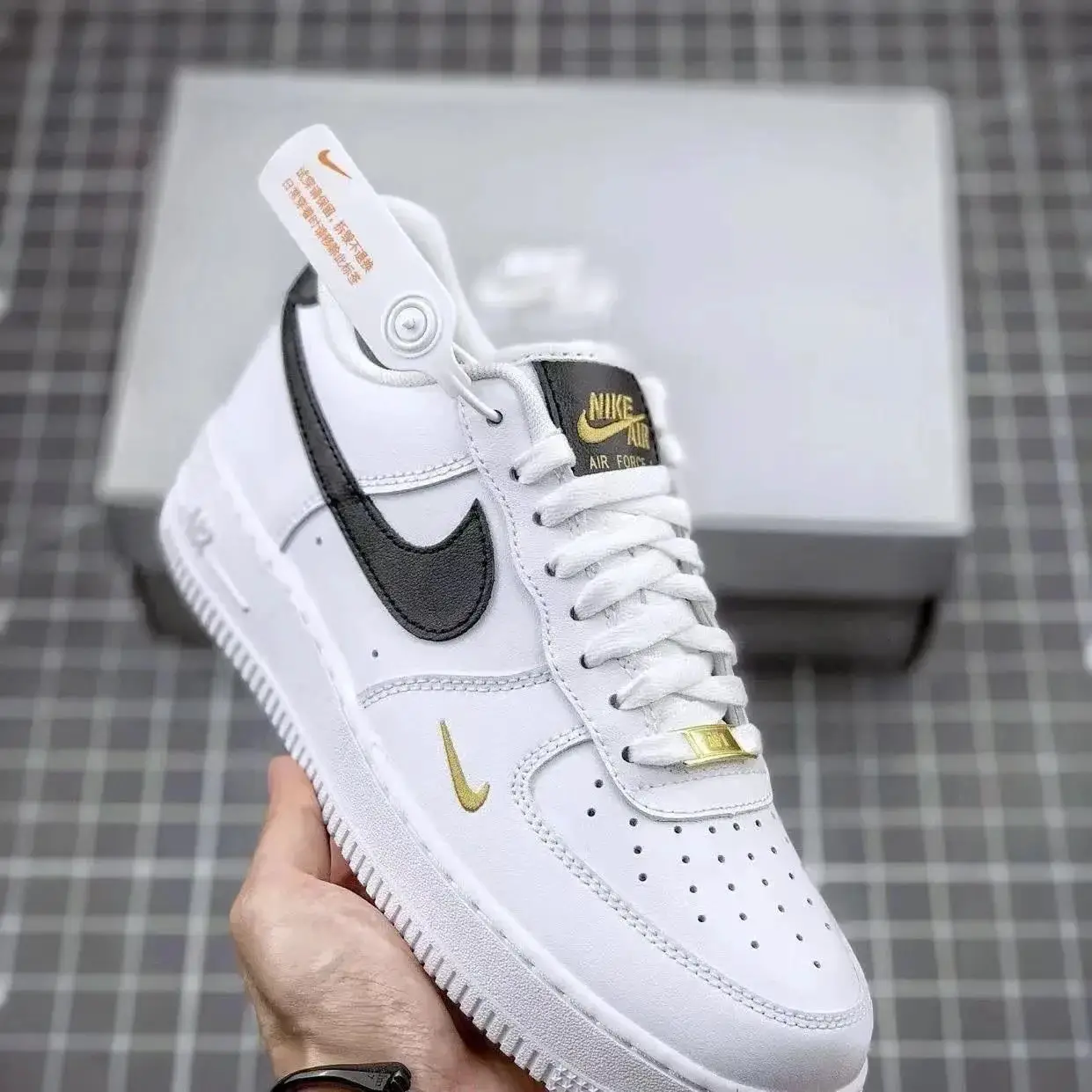 AF1空军一号白黑金迷你小金钩情侣男女休闲潮流运动板鞋