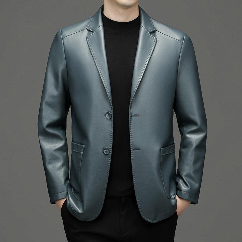2025 New Men's Leather Jacket Casual Men's Suit Collar Biker Leather Jacket Coat Men's One-Piece Wholesale