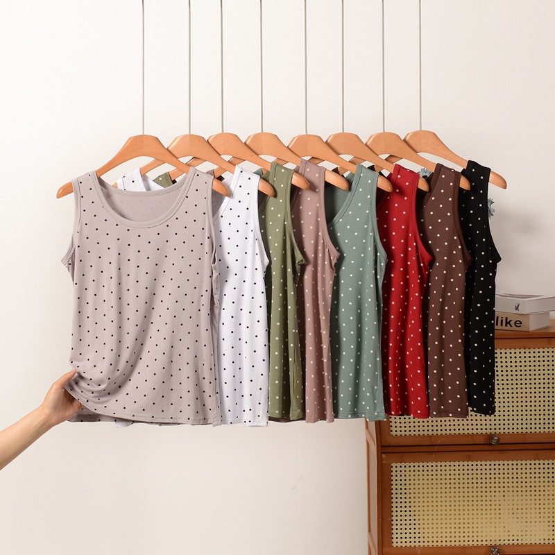 Modal Small Dot Round Neck Vest for Women, New Summer Style, Loose Casual Sleeveless Inner Wear, Large Size Versatile Top