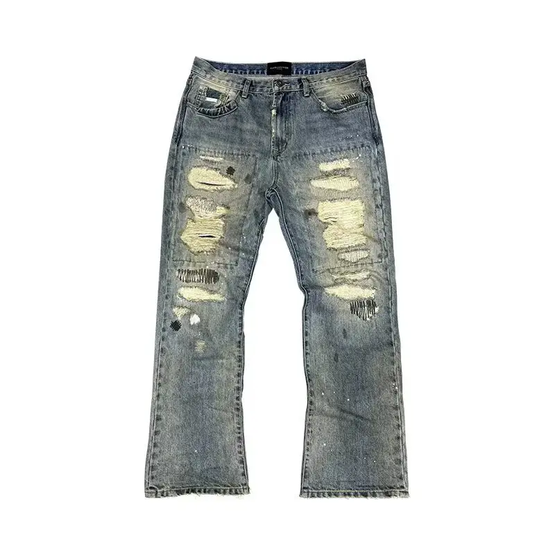 Splatter-painted ripped jeans