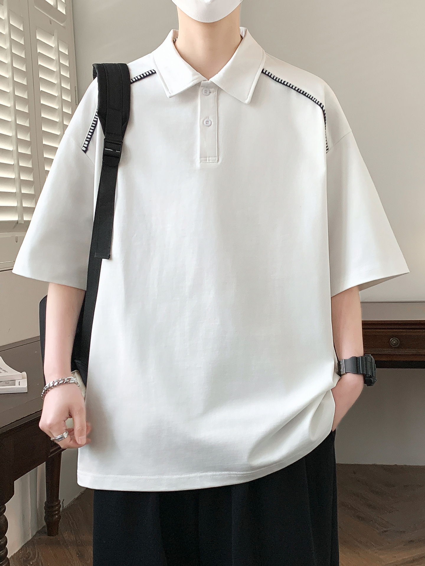Teenagers' Handsome Polo Shirts, Solid Color Short-Sleeved Tops, Middle and High School Students' Boys' Slightly Loose Half-Sleeved T-Shirts, Men's Clothing