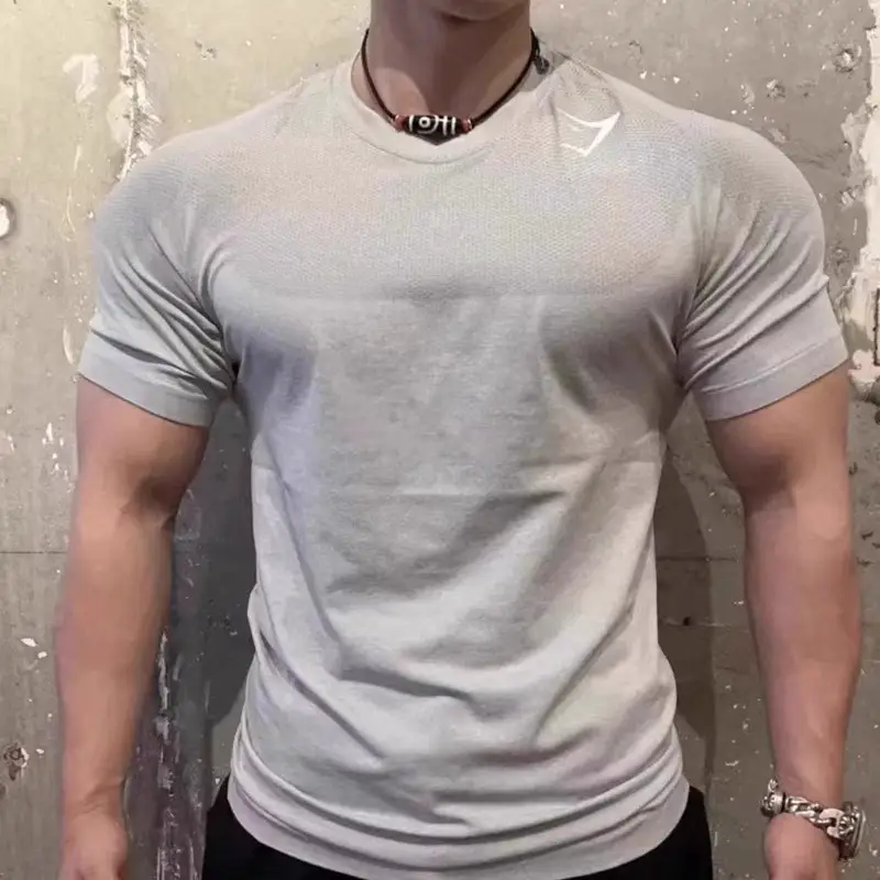 British Gymshark Men Phantom Fifth Generation Seamless Sports Fitness Training Quick-Drying Breathable silm pure color Short-Sleeved