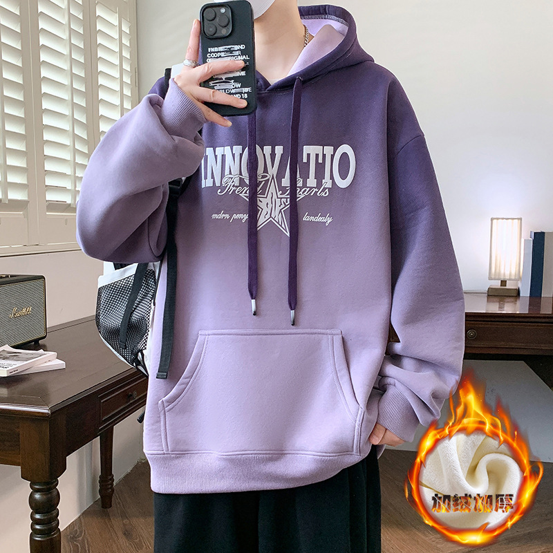 Spring and Autumn Hooded Sweater for Boys Junior High School Students fleece-lined Thickened Hooded Base Shirt Fashionable Big Children's Winter Top