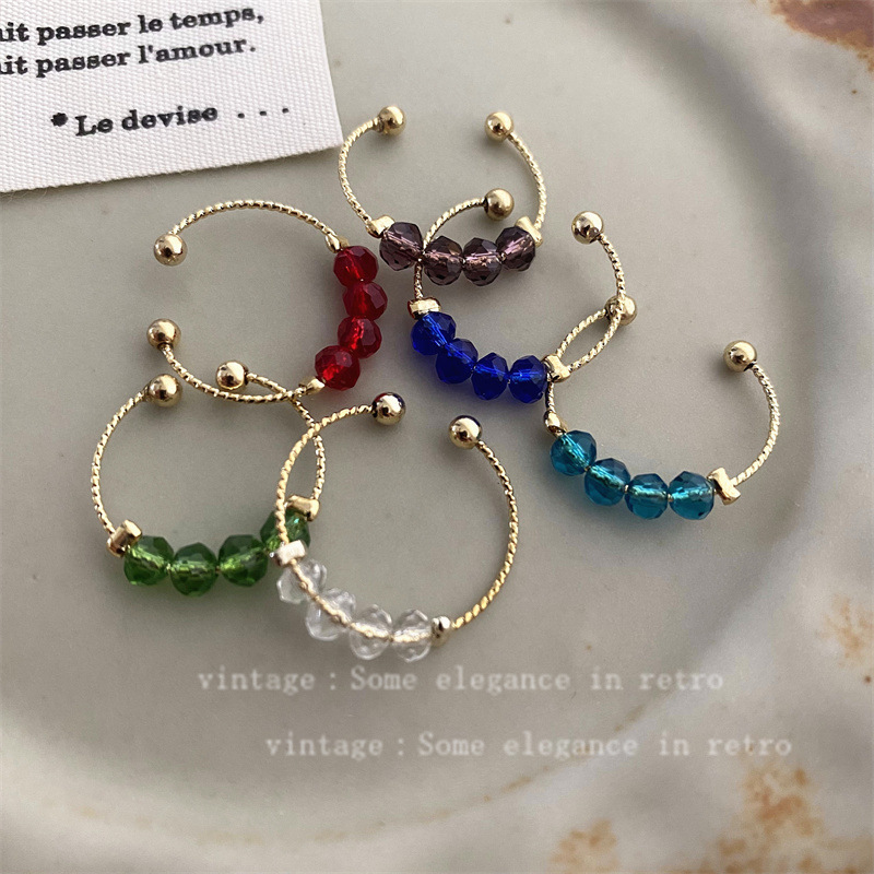 South Korea's Dongdaemun Same Style Summer Fresh Colorful Dopamine Crystal Beaded Ring Women's Opening Can Be Stacked