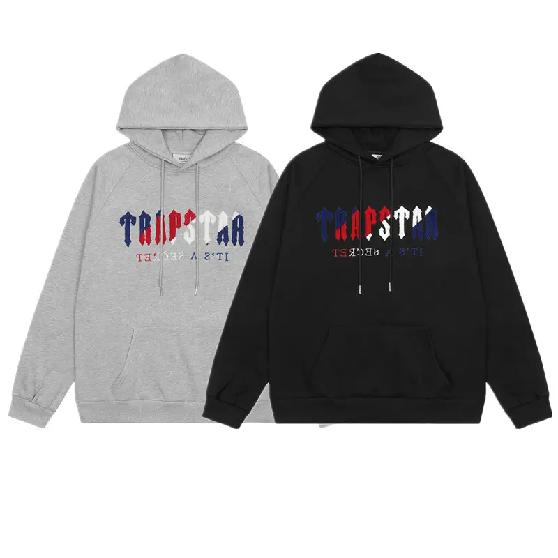 European and American fashion brand Trapstar blue and red towel embroidery for men and women couples loose casual hooded hoodie hoodie