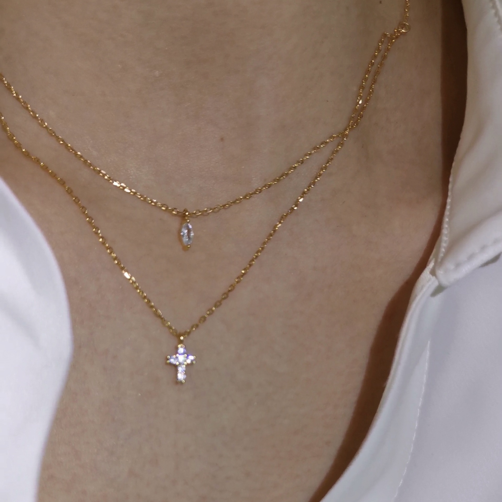 Korean Style Whole Body 925 Sterling Silver mini Cross Double Layer Necklace Women's Diamond Cold Style ins Clavicle Chain 7290
