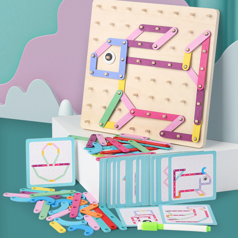 Montessori Teaching Aids Geometry Creative Nail Board Mathematics Teaching Aids Children's Educational Early Education Graphic Cognitive Board Wooden Toys