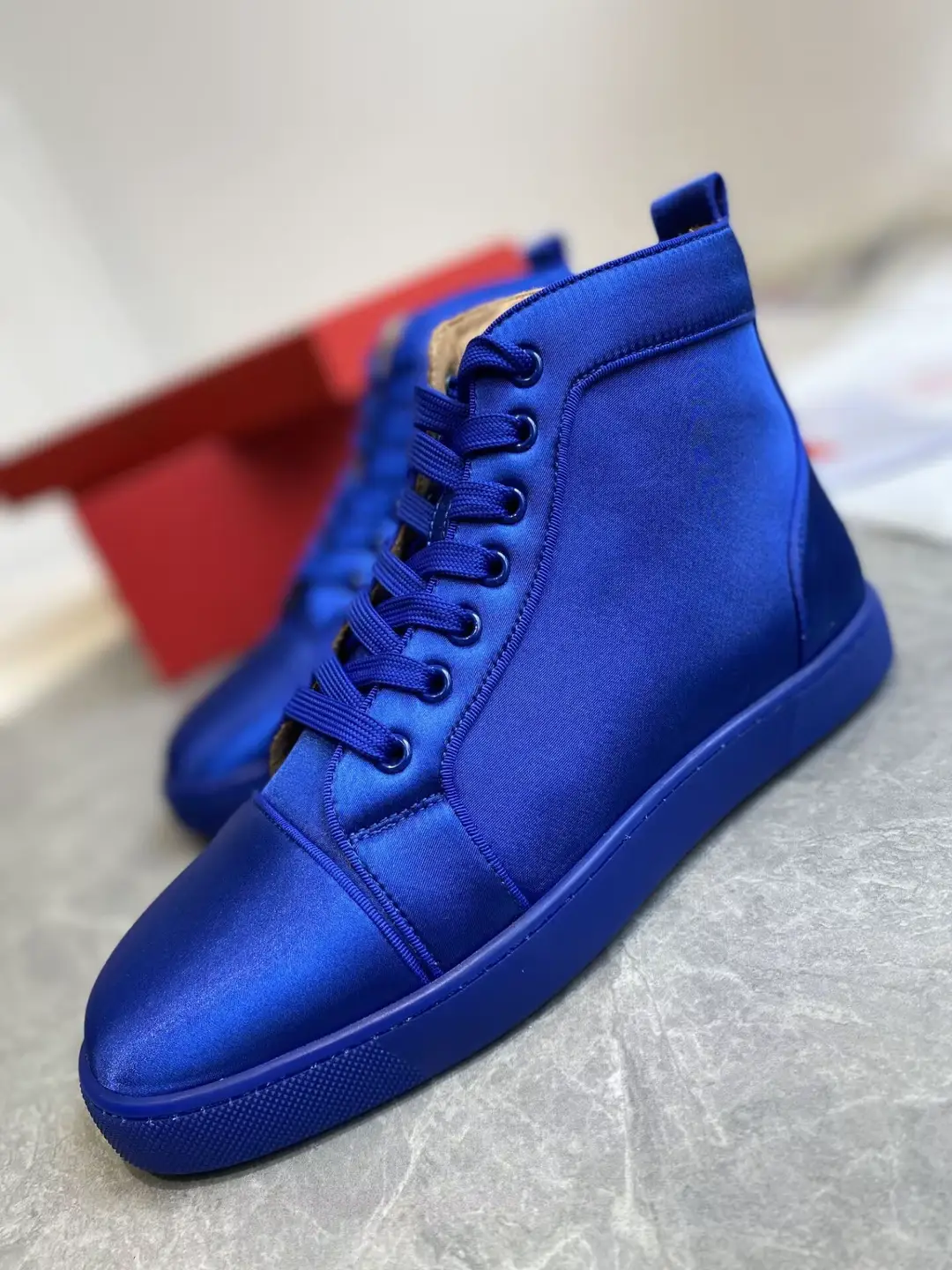 2024 Autumn New arrival Couple Red-Soled High-Top Shoes for Women Flats Sneakers Shoelace Genuine Leather Easiest for match Round-Toe Sports and Casual Shoes