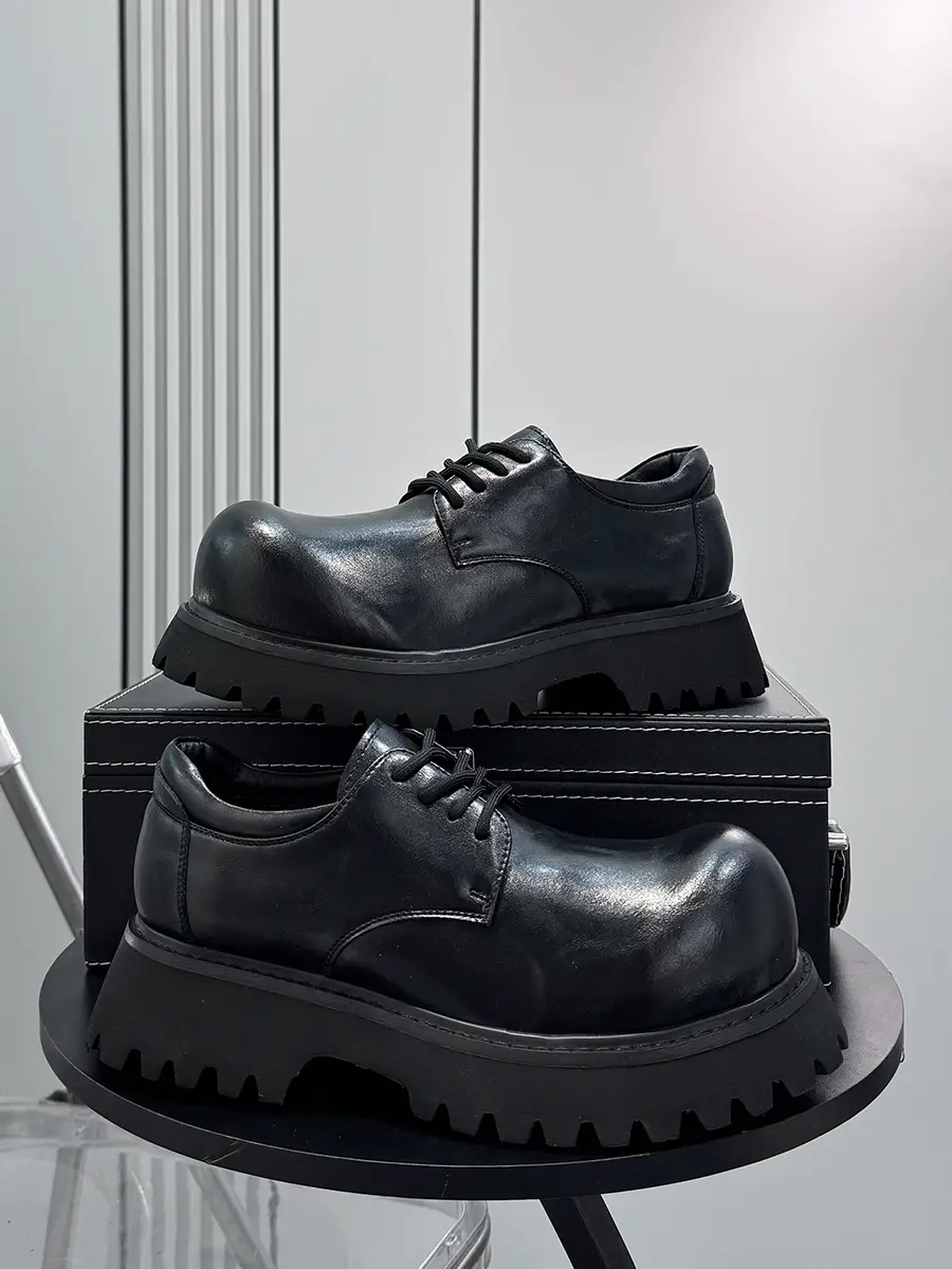 Men's Shoes 2025 New Autumn Trendy Niche Derby Shoes Men's Big-Toe Mickey Shoes Thick-Soled Height-Increasing Casual Leather Shoes