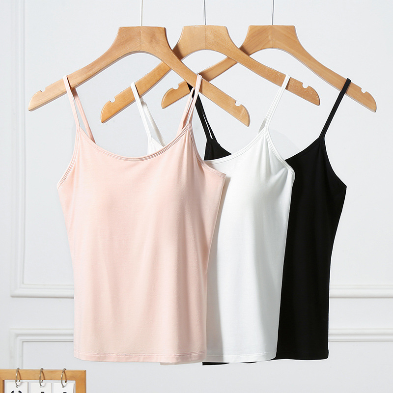 100% Mulberry Silk Silk Camisole Vest with Chest Pad for Women
