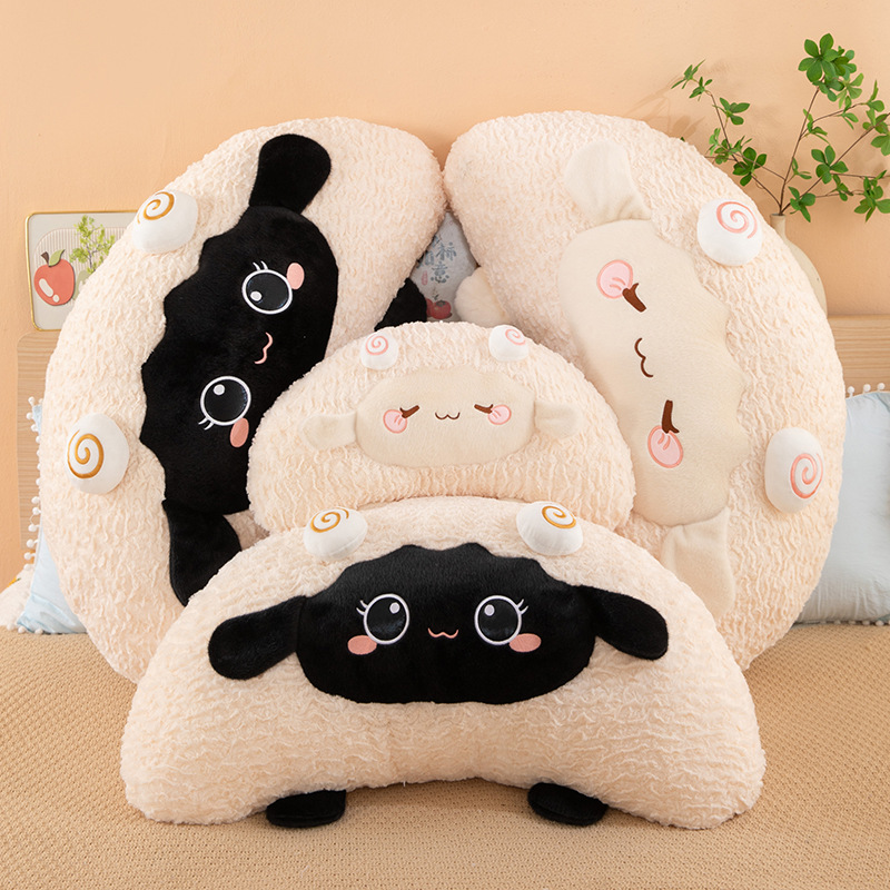 Trendy Cute Sheep Plush Pillow Toy, Soft and Fluffy, Black and White, Multifunctional Large Backrest and Leg Pillow