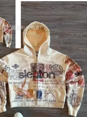 Cross-Border 2025 New Slepton Zipper Abstract Art Sweatshirt Handsome Internet Celebrity Hooded Cardigan Jacket