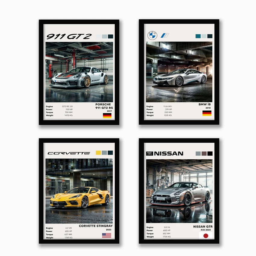 Porsche 911 Bmw I8 Decorative Painting Sports Car Poster Nissan Gtr Poster Car Modern Painting Wall Art Mural QC-foto van TAOBAO op Qualit.ly
